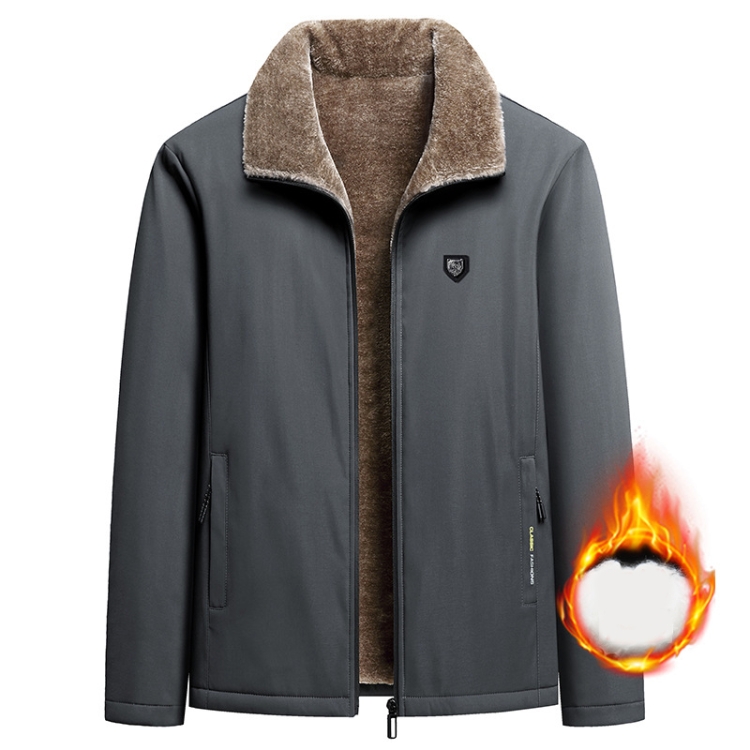 Autumn and Winter Middle-aged Dad Jacket Men Velvet Thickening Clothes, Size: 4XL(Gray)