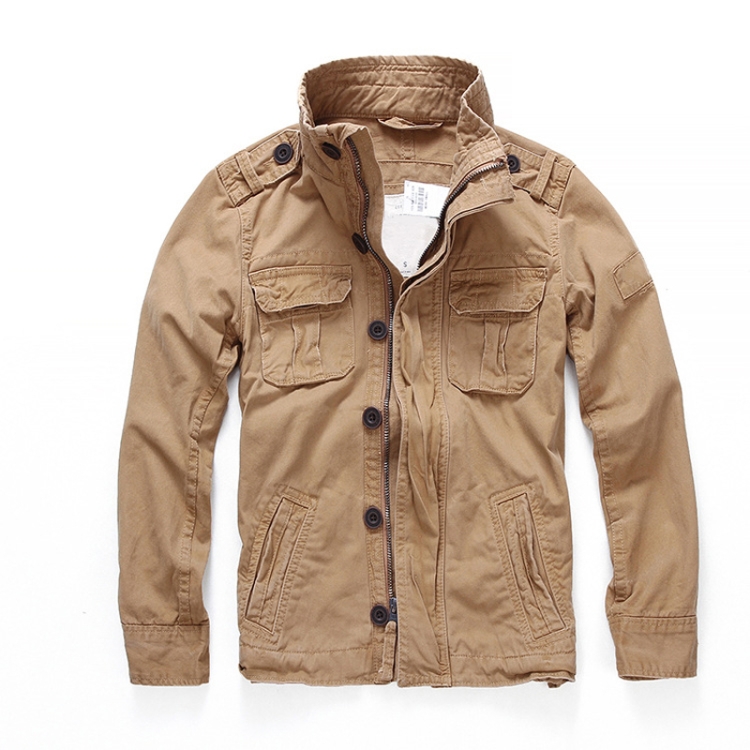 Autumn And Winter Middle Aged Men Jacket Casual Workers Dress Denim Jackets Clothes, Size: S(Khaki)