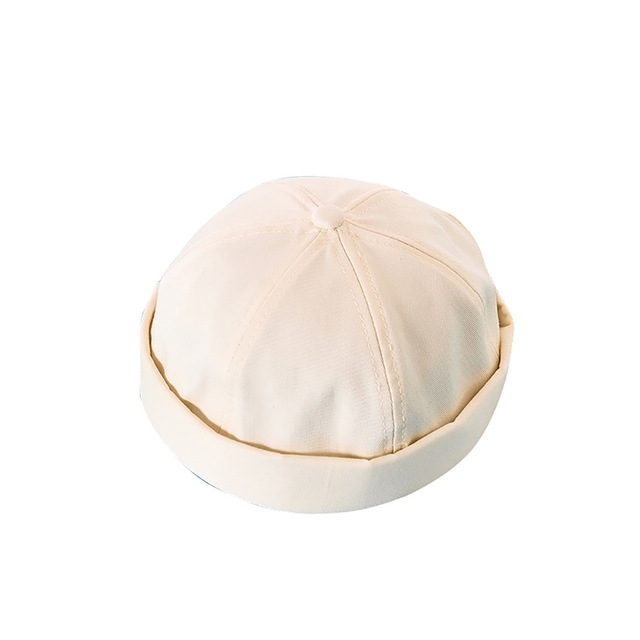 Autumn and Winter Models Cotton and Linen Landlord Hat Cuffed Melon Cap, Size: 56-58cm (Adjustable)(White)