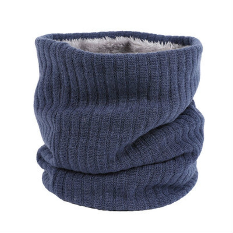 Autumn and Winter Outdoor Cycling Plus Velvet Knitted Warm Windproof Scarf(Navy Blue)