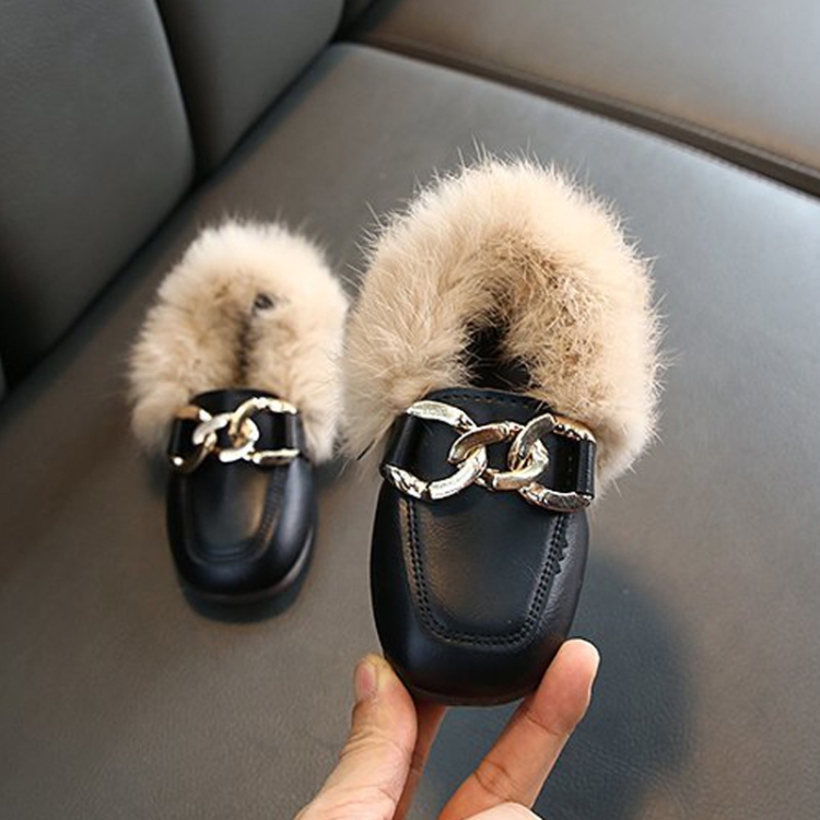 Autumn And Winter Plush Shoes Peas Shoes For Children, Size: 33 Yards 19.8cm(Black)