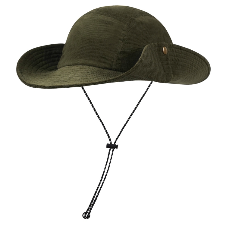 Autumn And Winter Sunscreen Fisherman Hat Camping Warming Large Eaves Corduroy Mountaineering Hood, Size: XL Above 60cm(Army Green)