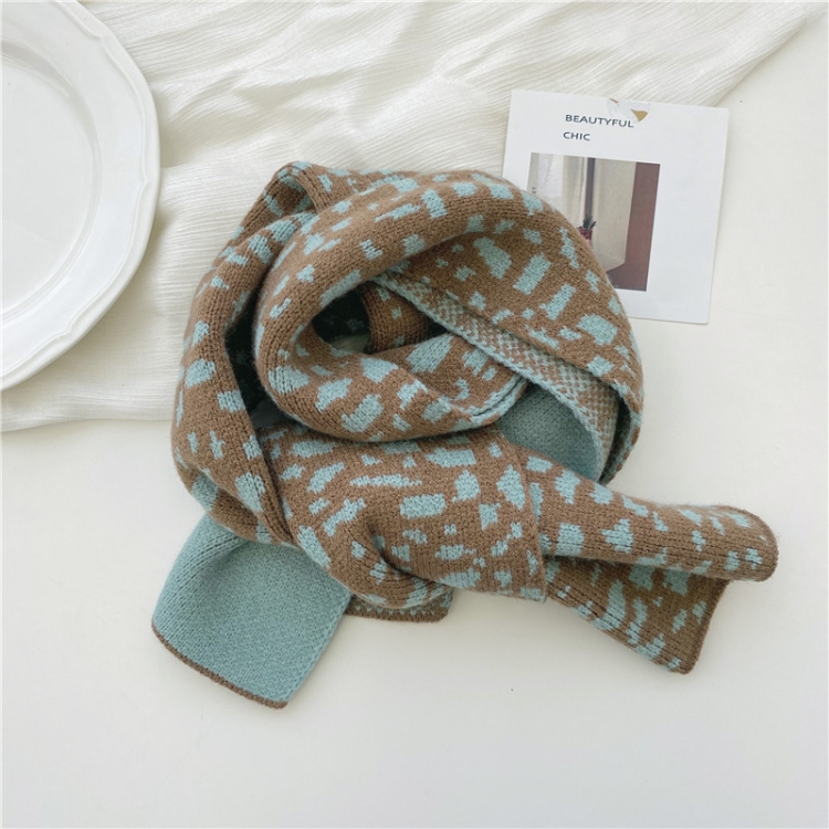 Autumn and Winter Warm All-Match Leopard Texture Color Matching Children Knitted Scarf, Size:122 x 20cm(Light Blue)