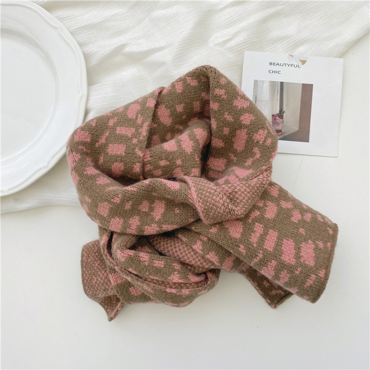 Autumn and Winter Warm All-Match Leopard Texture Color Matching Children Knitted Scarf, Size:122 x 20cm(Pink)