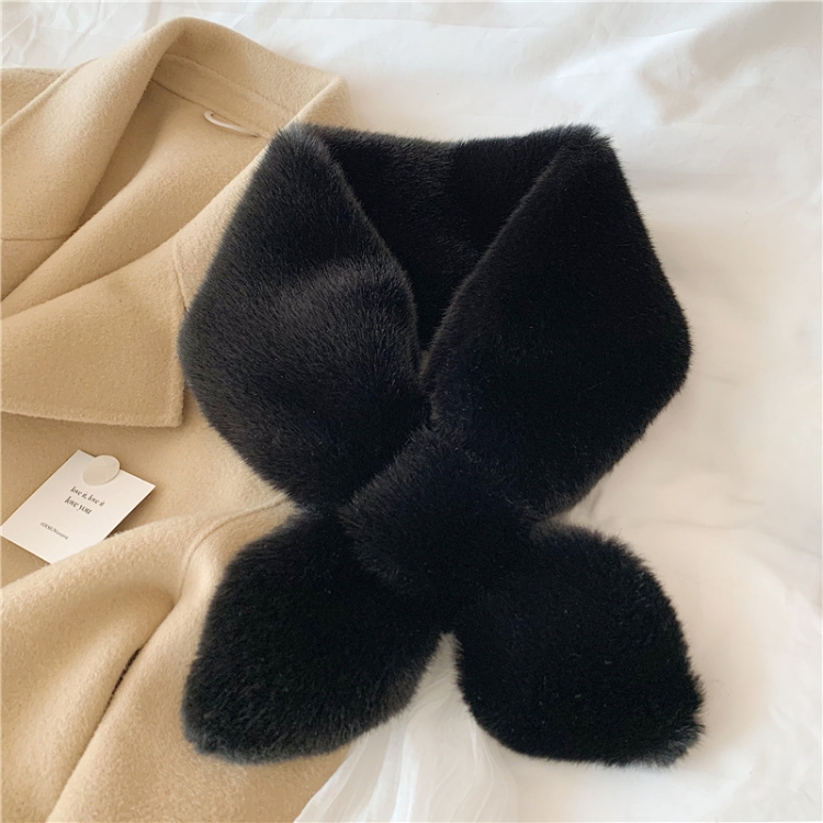 Autumn and Winter Windproof Plush Warm Cross Scarf(Black)