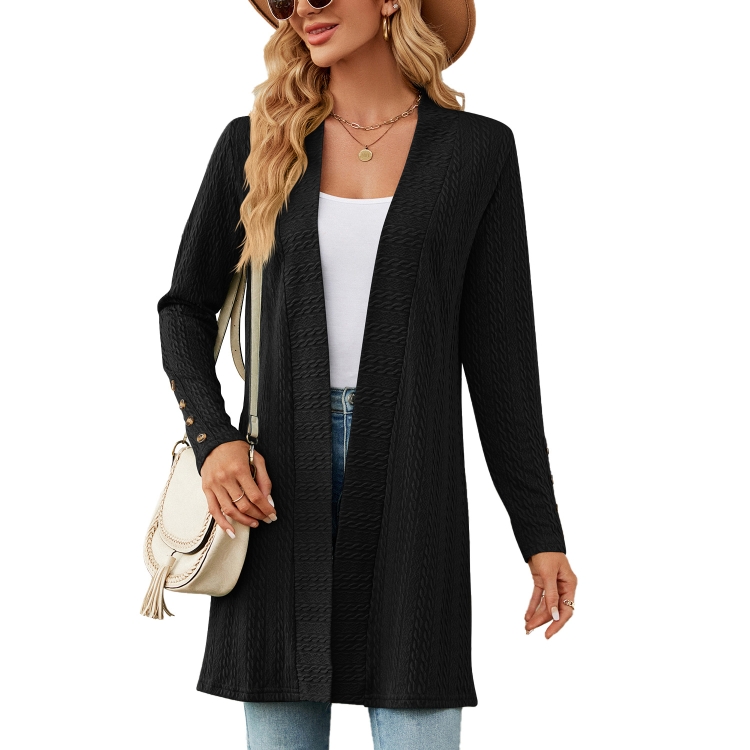Autumn And Winter Women Button Long Sleeve Loose Cardigan Jacket, Size: XXL(Black)