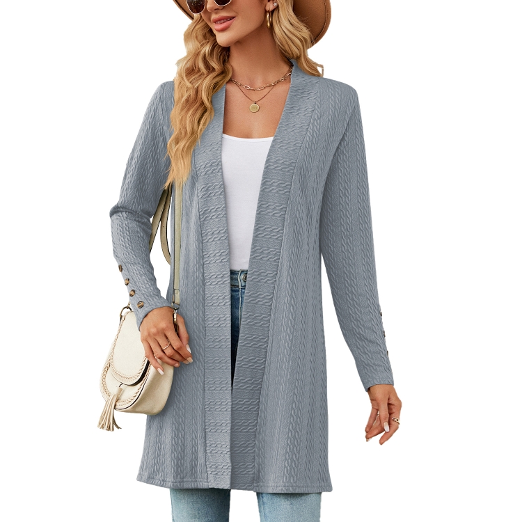 Autumn And Winter Women Button Long Sleeve Loose Cardigan Jacket, Size: XXL(Gray Blue)