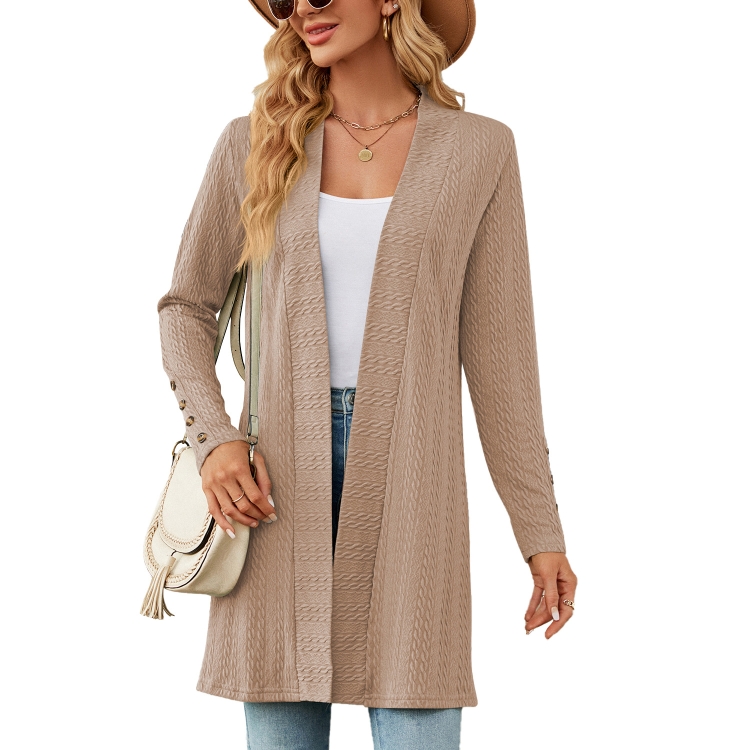 Autumn And Winter Women Button Long Sleeve Loose Cardigan Jacket, Size: XXL(Khaki)