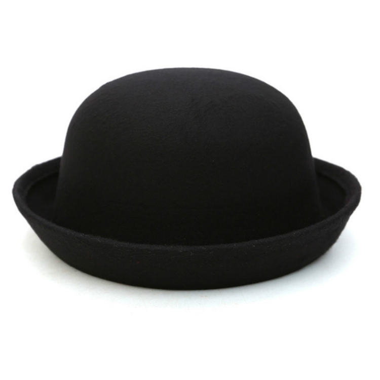 Autumn and Winter Women Simple British Style Felt Hat Rolled Brim Dome Wool Hat(Black)
