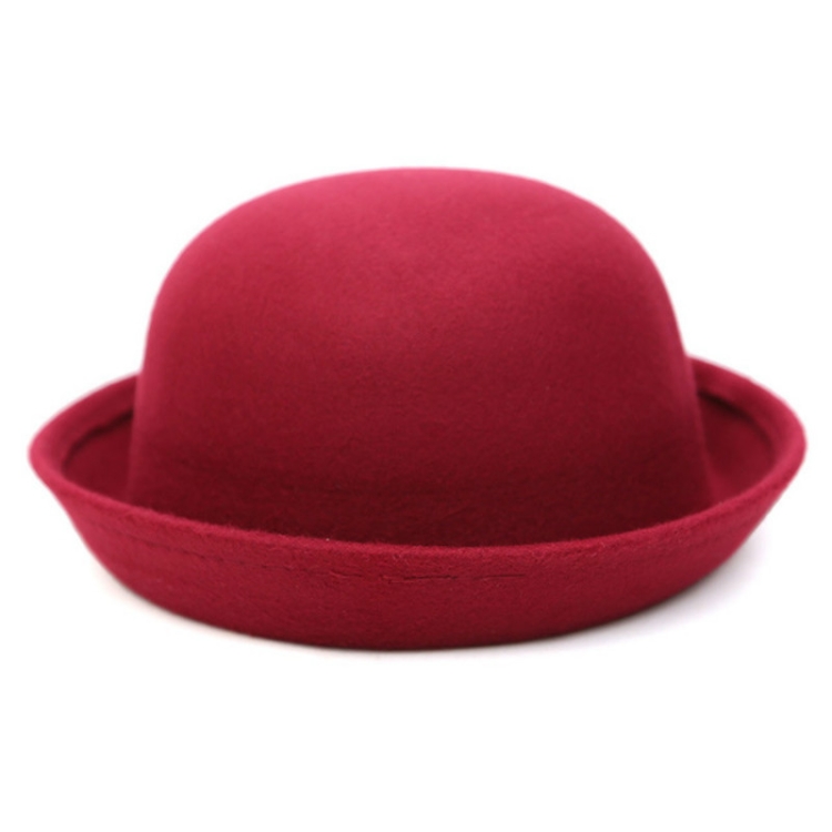Autumn and Winter Women Simple British Style Felt Hat Rolled Brim Dome Wool Hat(Fuchsia)