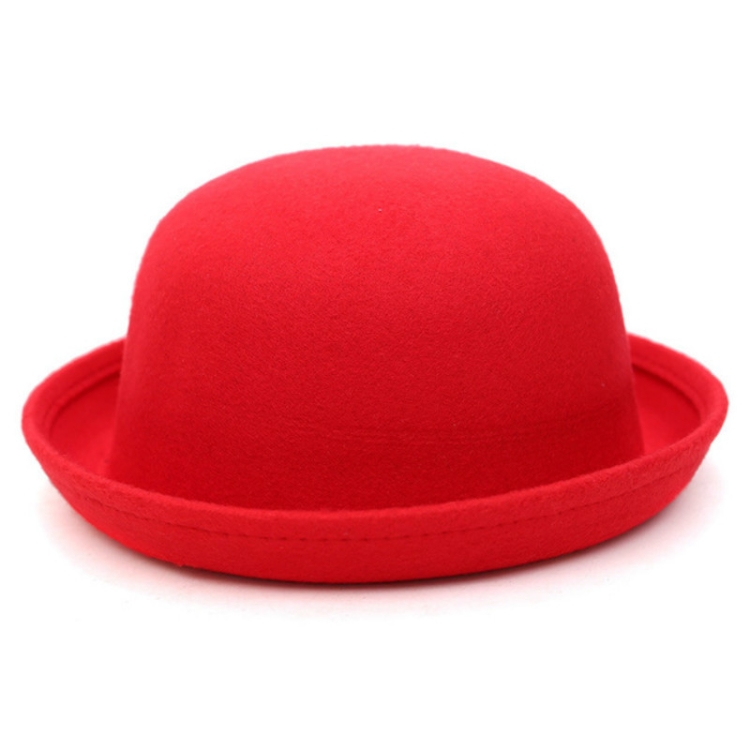 Autumn and Winter Women Simple British Style Felt Hat Rolled Brim Dome Wool Hat(Red)