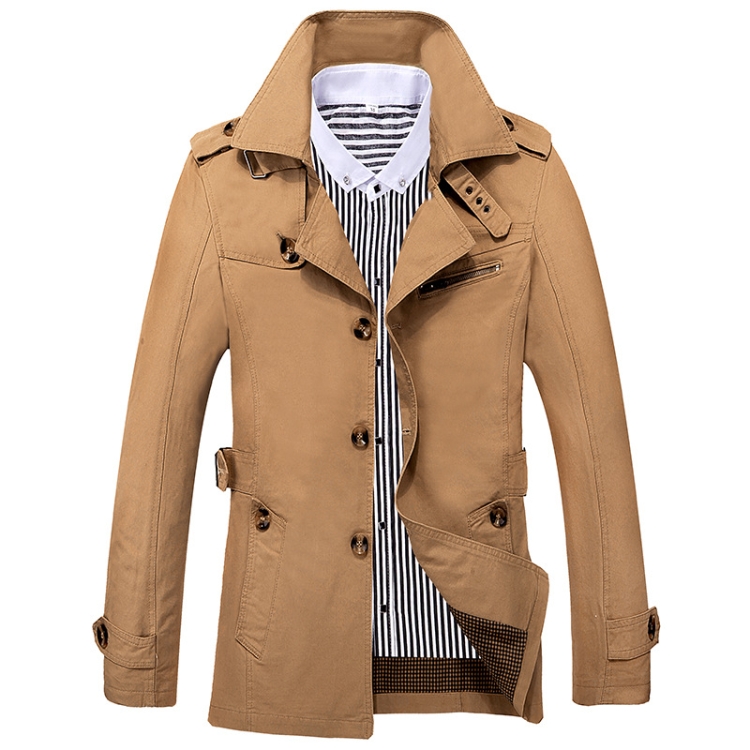Autumn Men Mid-length Casual Windbreaker Jacket, Size: L(Dust Yellow)