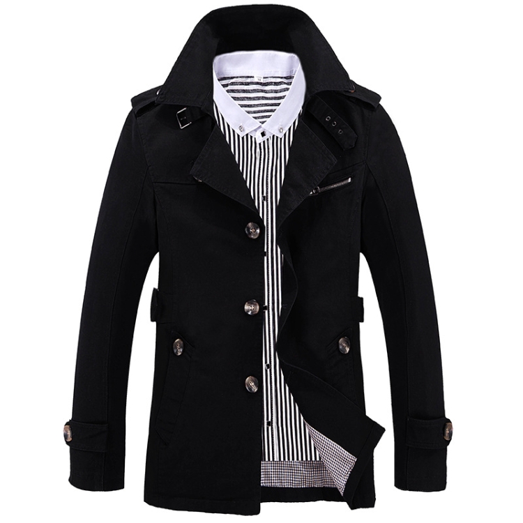 Autumn Men Mid-length Casual Windbreaker Jacket, Size: XL(Black)