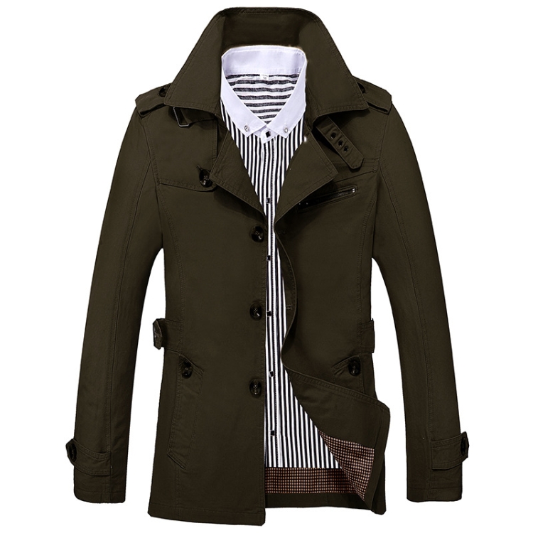 Autumn Men Mid-length Casual Windbreaker Jacket, Size: XXXL(Green)