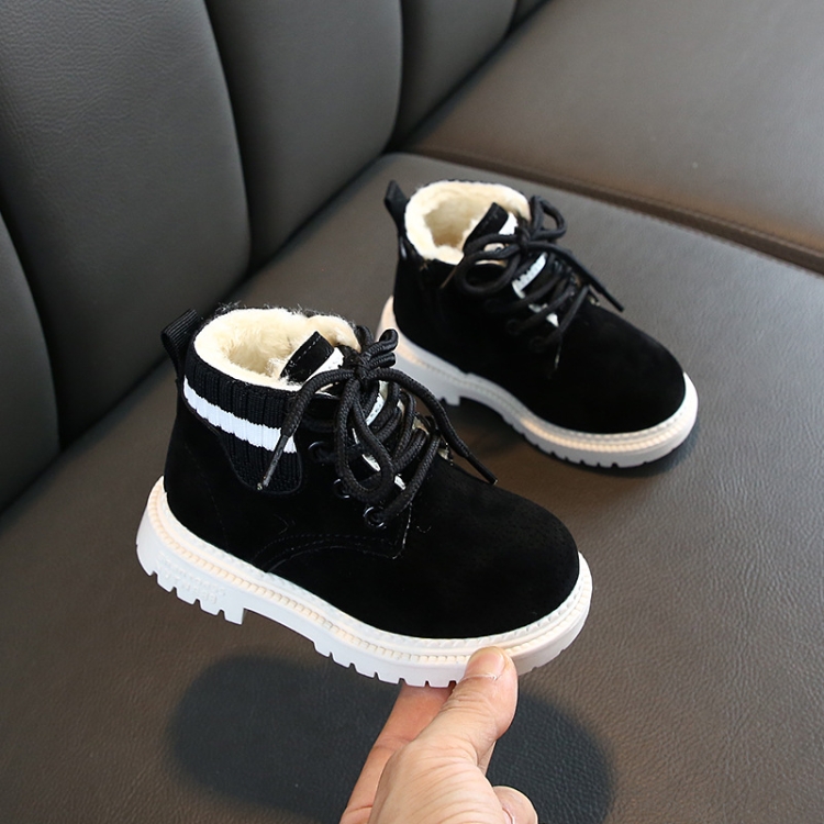 Autumn Winter Children Martin Boots Boys Girls Plush Warm Boots Casual Shoes, Size: 22(Black)