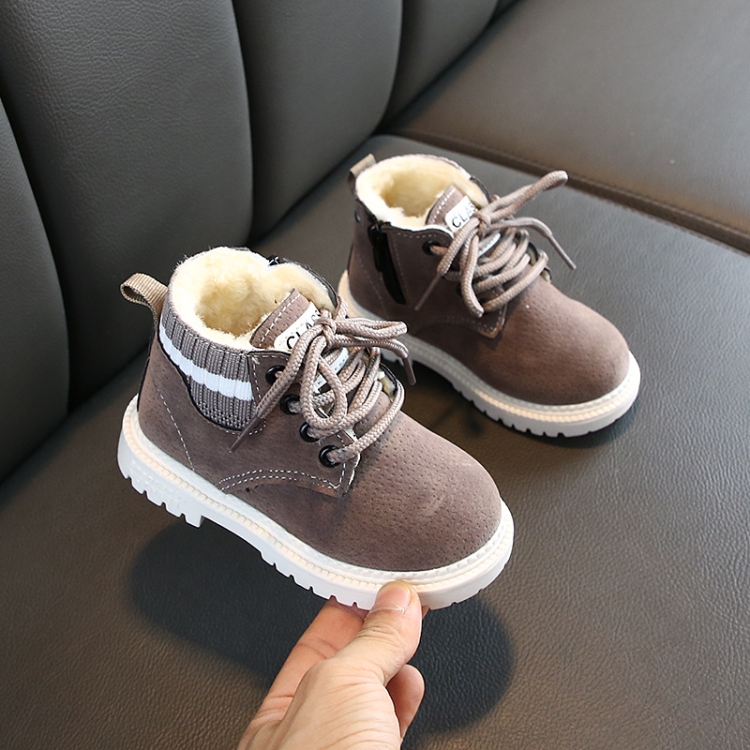 Autumn Winter Children Martin Boots Boys Girls Plush Warm Boots Casual Shoes, Size: 30(Gray)