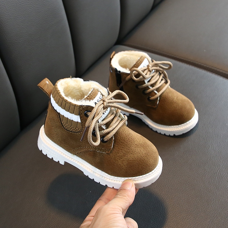 Autumn Winter Children Martin Boots Boys Girls Plush Warm Boots Casual Shoes, Size: 30(Khaki)