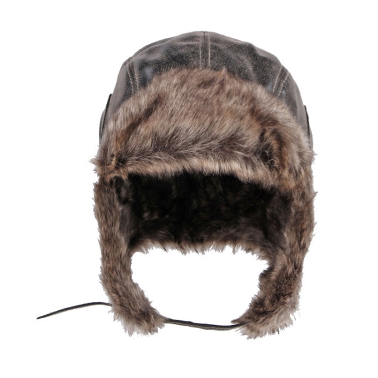 Autumn Winter Imitation Leather Outdoor Ride Hat Ear Protection Pilot Hat, Size: L About 54-58cm(Coffee)