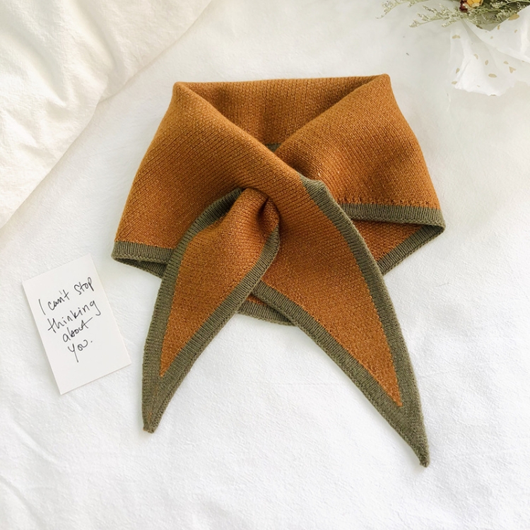 Autumn & Winter Knitted Woolen Scarf Women Two-colors Mini Triangle Scarf Warm Scarf, Length (CM): 80-100cm(Autumn Yellow)