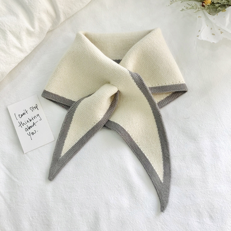 Autumn & Winter Knitted Woolen Scarf Women Two-colors Mini Triangle Scarf Warm Scarf, Length (CM): 80-100cm(Creamy-white)