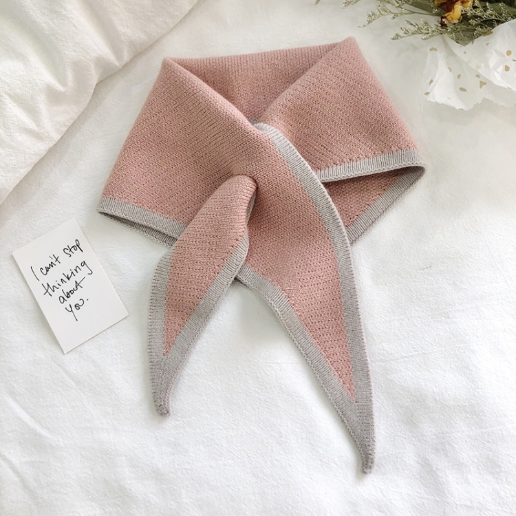 Autumn & Winter Knitted Woolen Scarf Women Two-colors Mini Triangle Scarf Warm Scarf, Length (CM): 80-100cm(Cute Pink)