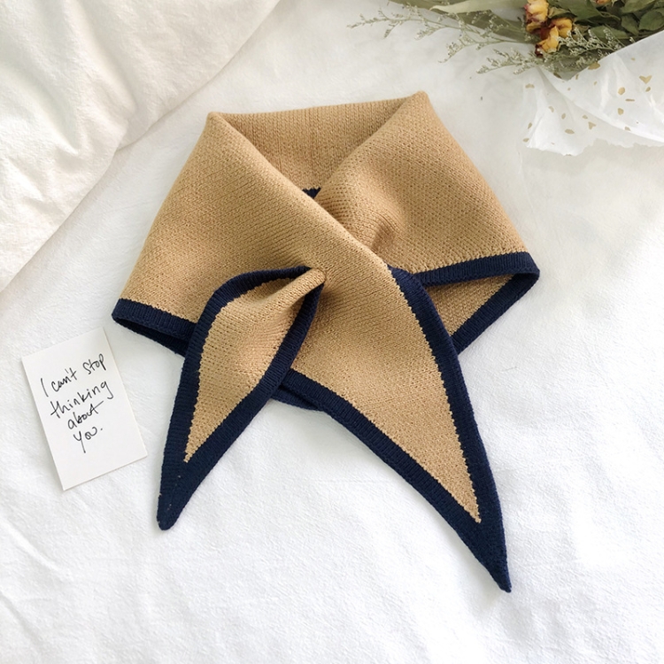 Autumn & Winter Knitted Woolen Scarf Women Two-colors Mini Triangle Scarf Warm Scarf, Length (CM): 80-100cm(Dark khaki)