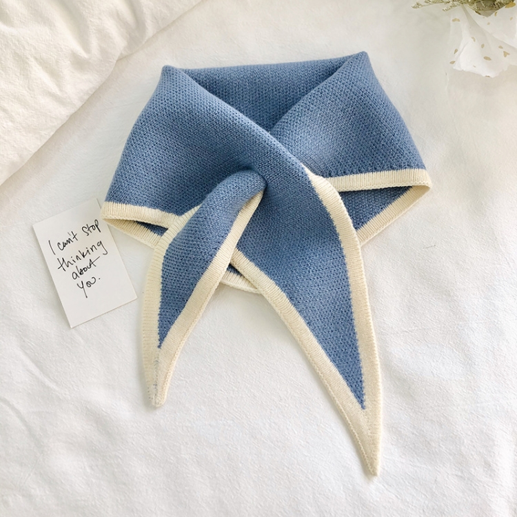 Autumn & Winter Knitted Woolen Scarf Women Two-colors Mini Triangle Scarf Warm Scarf, Length (CM): 80-100cm(Sea ??Blue)