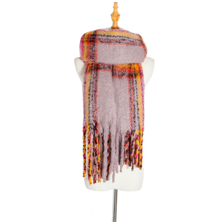 Autumn & Winter Polyester Ladies Warmth Thickened Fringed Fine Grid Scarf, Size:190cm(GWB12-06 Purple)