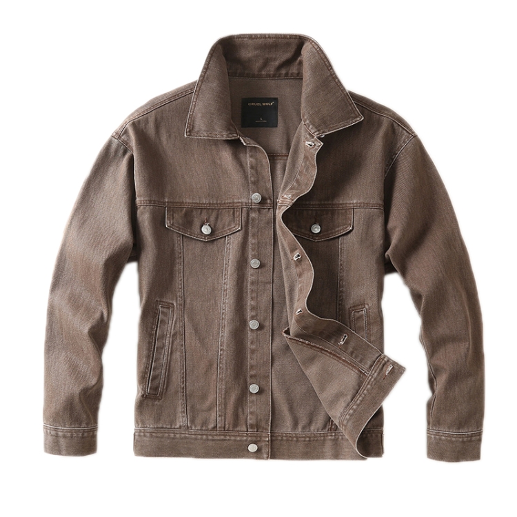 Autumn Winter Retro Denim Jacket Loose Work Jacket, Size: M(Coffee)