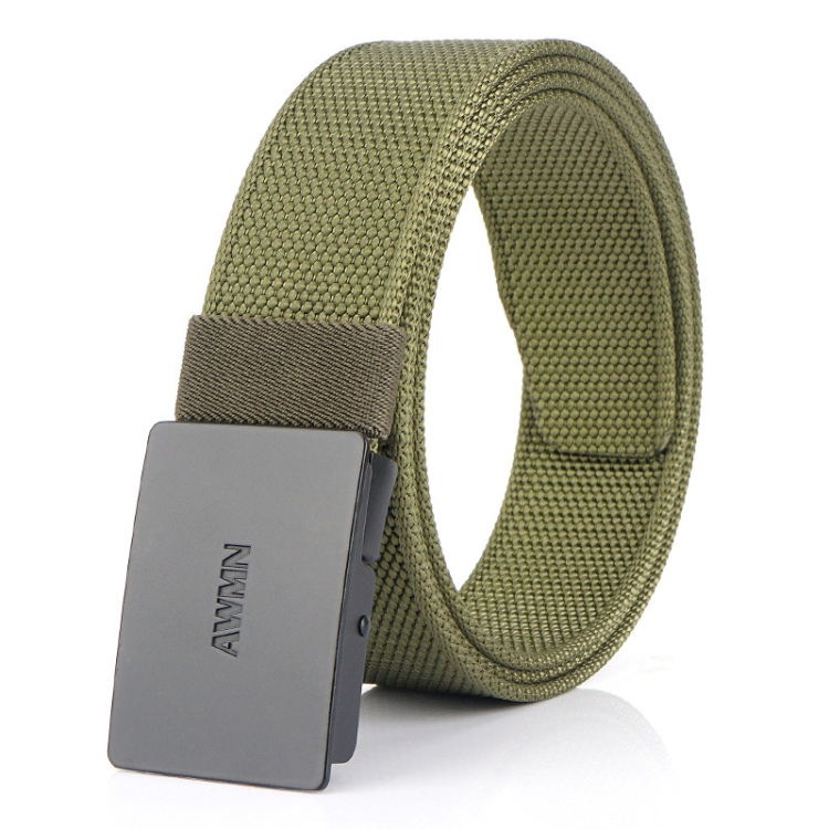AWMN Men Nylon Canvas Cargo Jeans Casual Buckle Belt, Length: 120cm(Black Buckle Army Green)