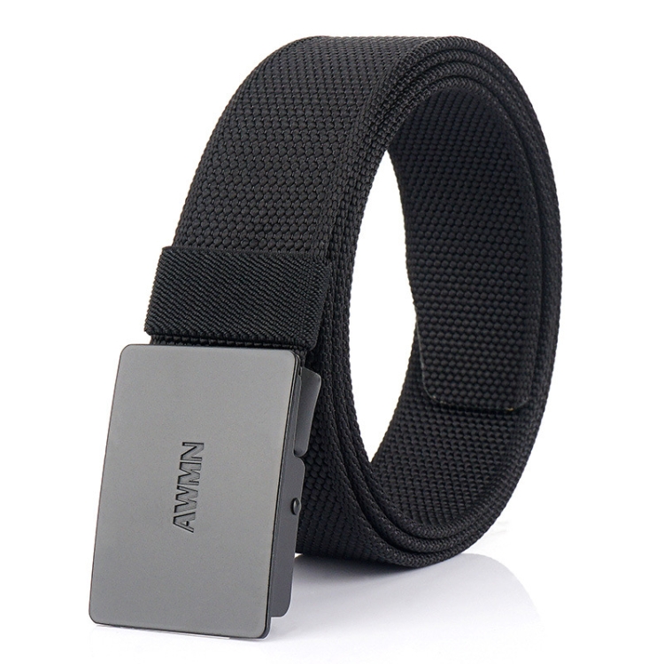 AWMN Men Nylon Canvas Cargo Jeans Casual Buckle Belt, Length: 120cm(Black Buckle Black)