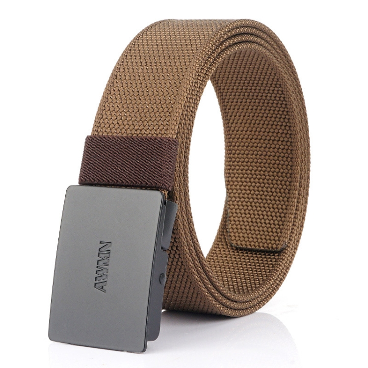 AWMN Men Nylon Canvas Cargo Jeans Casual Buckle Belt, Length: 120cm(Black Buckle Brown)