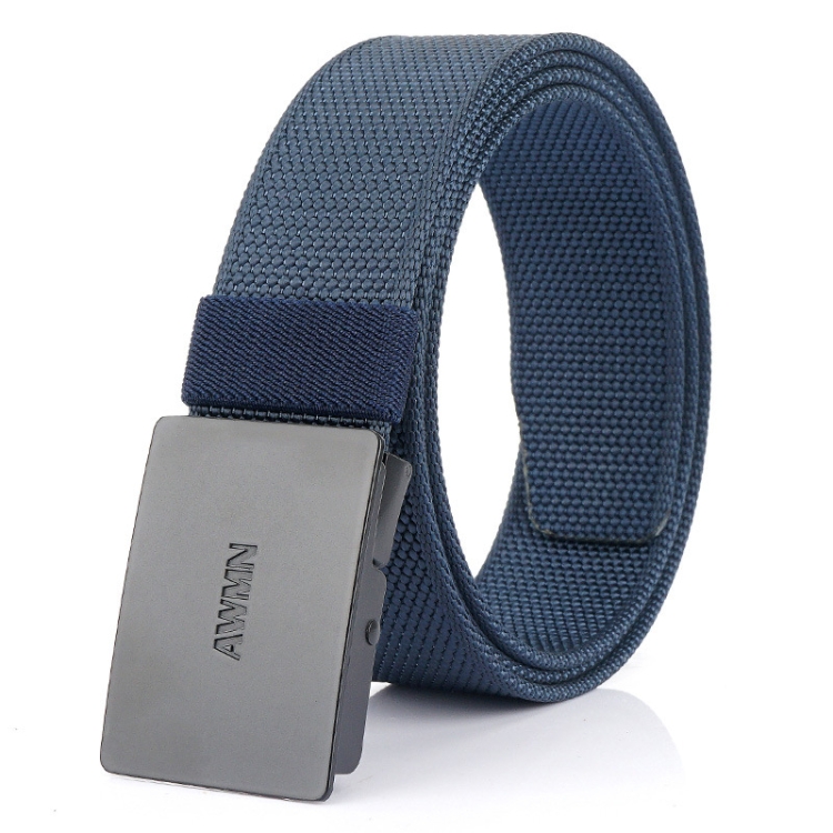 AWMN Men Nylon Canvas Cargo Jeans Casual Buckle Belt, Length: 120cm(Black Buckle Royal Blue)
