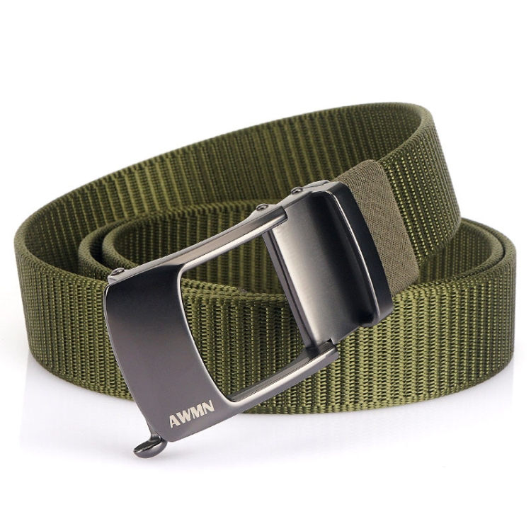 AWMN Men Nylon Cutout Automatic Buckle Toothless Belt, Length: 120cm(Army Green)