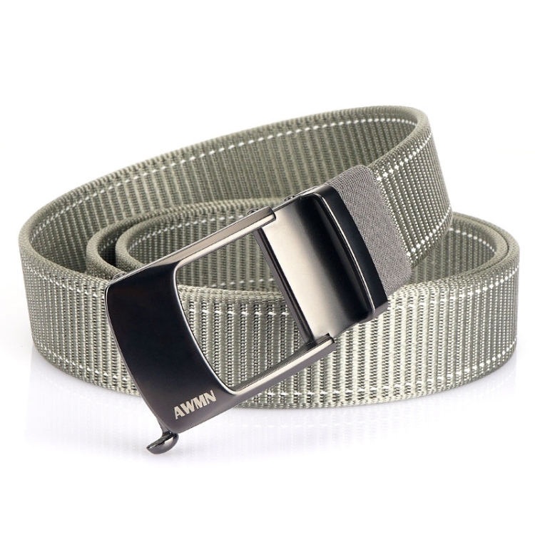 AWMN Men Nylon Cutout Automatic Buckle Toothless Belt, Length: 120cm(Light Gray White Line)