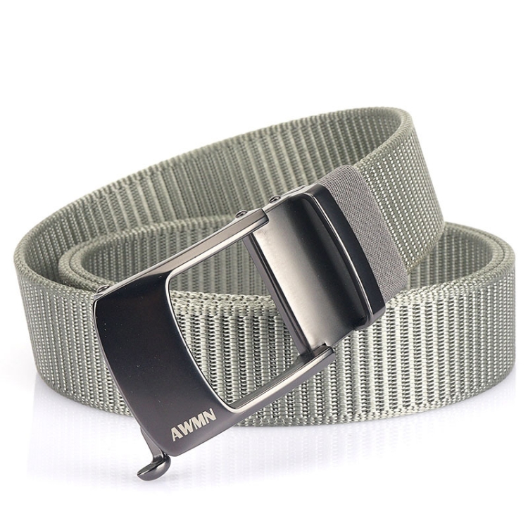AWMN Men Nylon Cutout Automatic Buckle Toothless Belt, Length: 120cm(Light Grey)