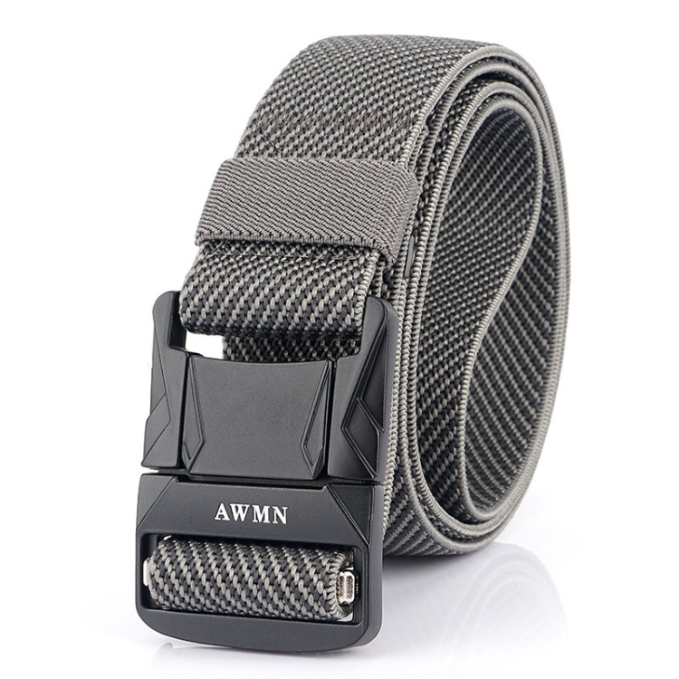AWMN Men Outdoor Metal Buckle Elastic Nylon Belt, Length: 120cm(Twill Gray)