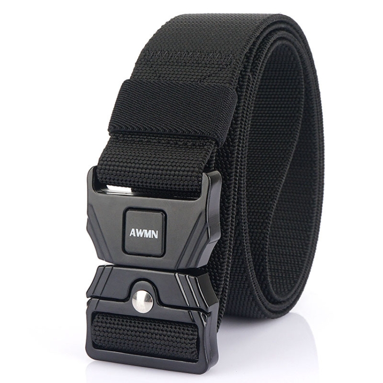 AWMN Men Outdoor Sports Alloy Snap Buckle Elastic Belt, Length: 125cm(Black)