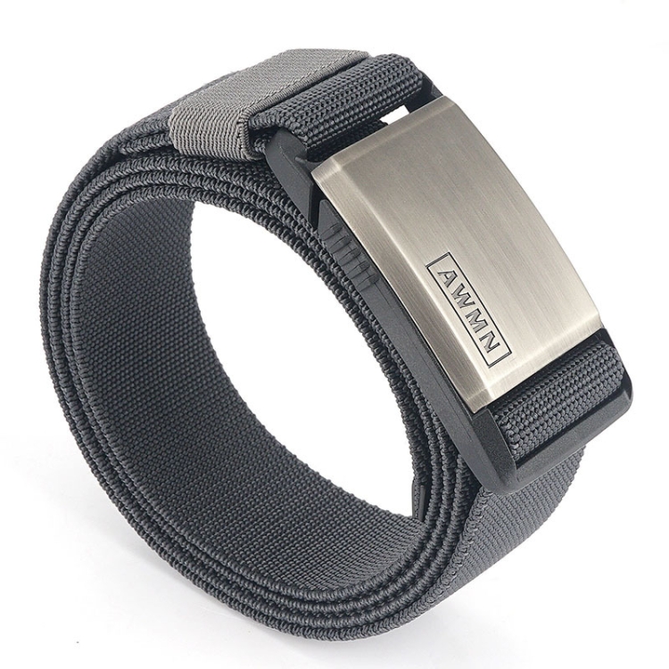 AWMN Metal Nylon Magnetic Buckle Fashion Casual Men Belt, Length: 125cm(Silver Cap Dark Gray)