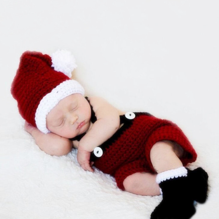 Babies Photography Clothing Christmas Clothing Set Hand-knitted Wool Hat + Overalls Shorts + Socks(for Men)