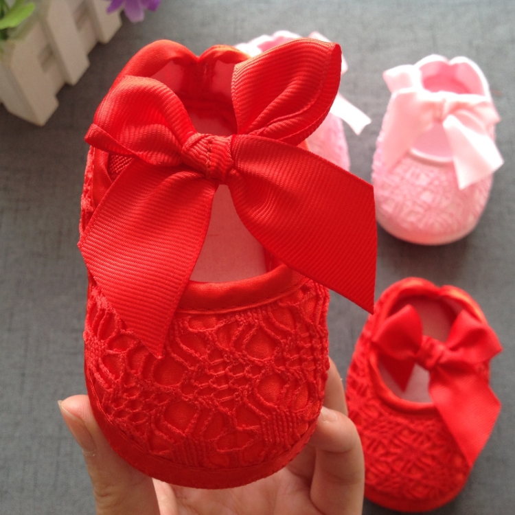 Baby Shoes Newborn Baby Girls Princess Baby Girls Shoes Bowknot Crib Non-slip Footwear Shoe, Size:12(Red)