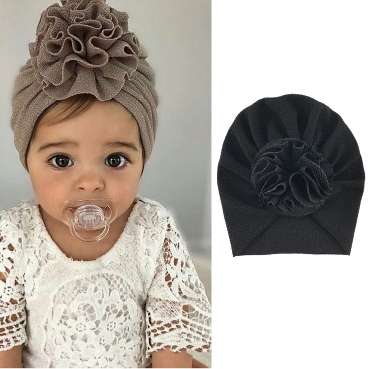 Baby Sun Flower Hedging Cap Solid Color Turban Hat, Size: One Size(Black)