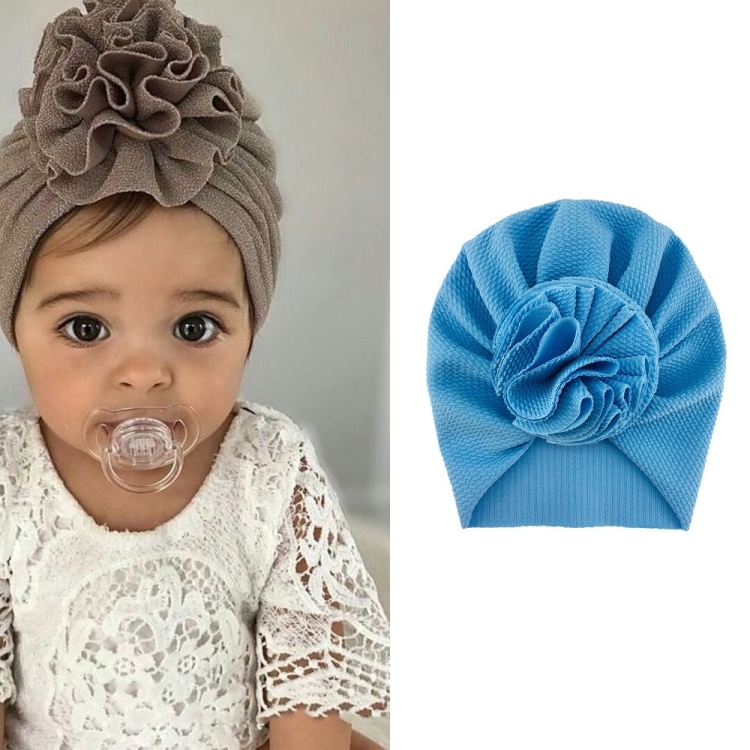 Baby Sun Flower Hedging Cap Solid Color Turban Hat, Size: One Size(Light Blue)