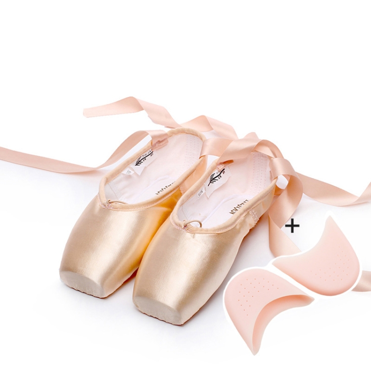 Ballet Lace Pointe Shoes Professional Flat Dance Shoes, Size: 37(Satin + Silicone Case)