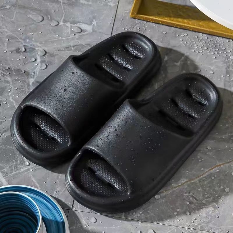 Bathroom Shower Slippers Non-slip Hollow Quick-drying Thick-soled Flip Flops, Size: 40-41(Black)