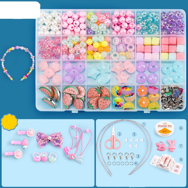 Beaded Educational Toys DIY Jewelry Material Set For Children 24 Grids Watermelon Fruit Language+M Package