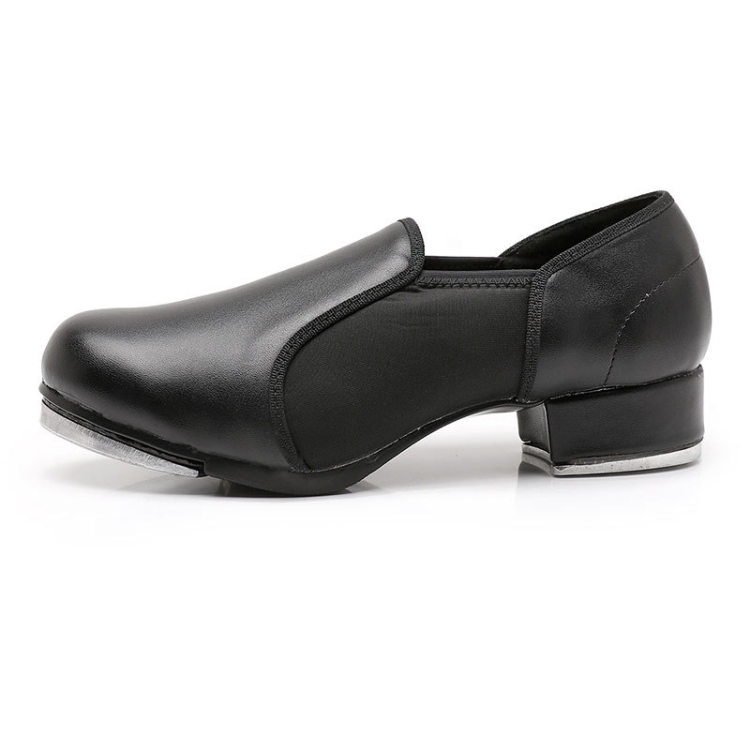 Beginners Straight Bottom Tap Shoes Black Imitation Leather Soft Bottom Shoes, Size: 38(Slack Mouth)