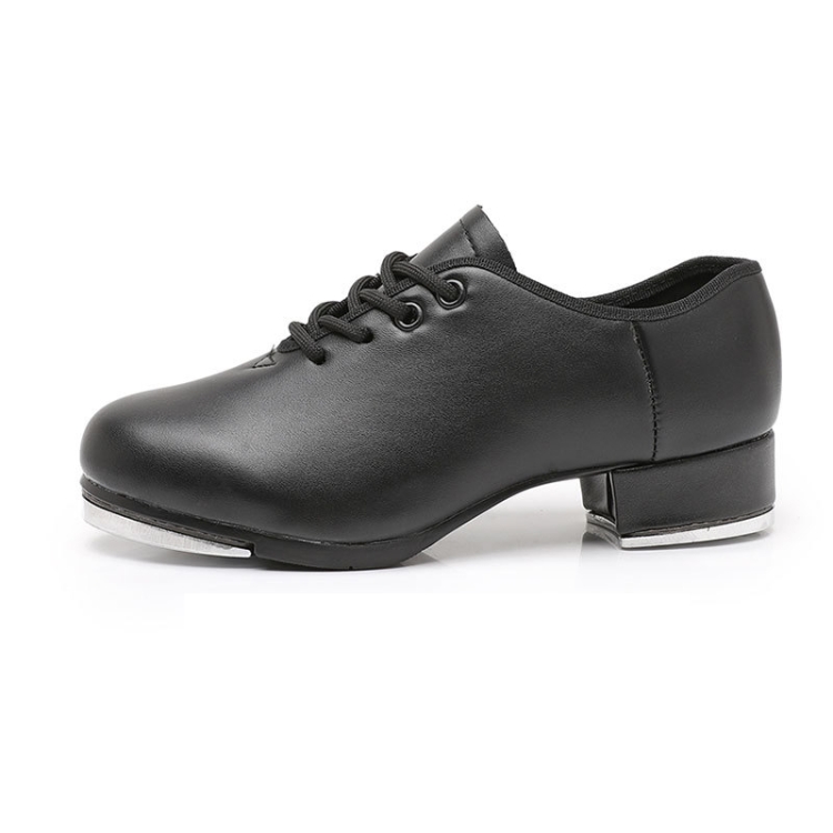 Beginners Straight Bottom Tap Shoes Black Imitation Leather Soft Bottom Shoes, Size: 42(Lace-up)