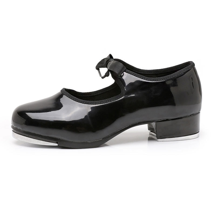 Beginners Straight Bottom Tap Shoes Black Imitation Leather Soft Bottom Shoes, Size: 43(Bright Leather)