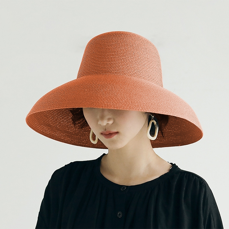 Big Eaves Straw Hat Female Summer Sunscreen Basin Hat Beach Vacation Sunhat Fisherman Hat, Colour: Orange(M(56-58cm))